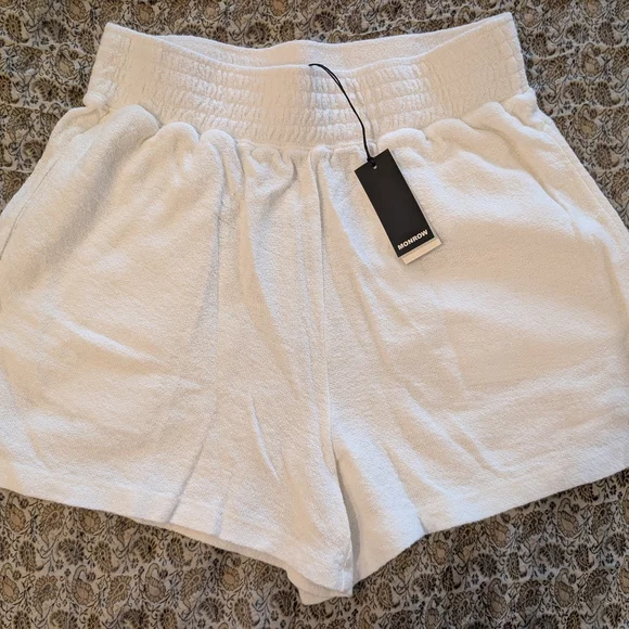 Monrow Easy Shorts Women's High Waist Pull On Cream Ivory Shorts - Picture 4 of 7